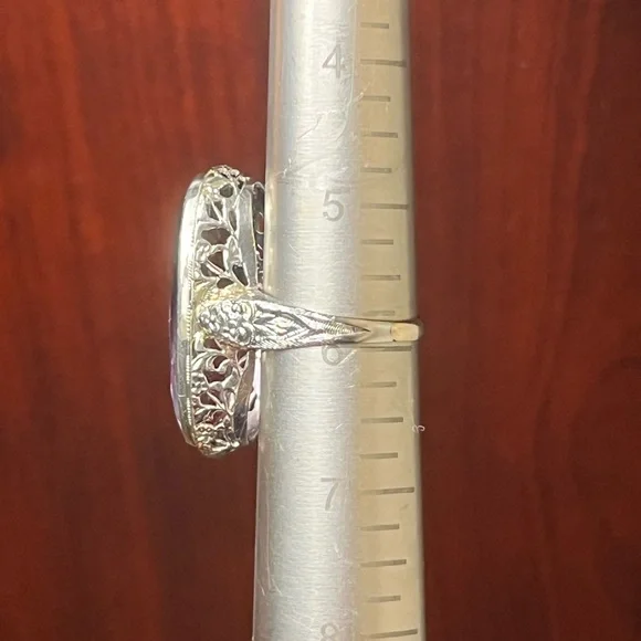 ANTIQUE 18K WHITE GOLD FILIGREE RING with FINE NATURAL  AMETHYST,ART DECO,1920's - Picture 4 of 9
